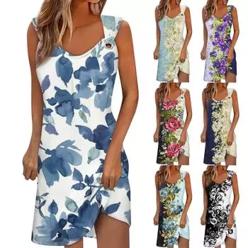 Женское летнее платье, повседневные свободные длинные платья с принтом для пляжного отдыха M чёрный