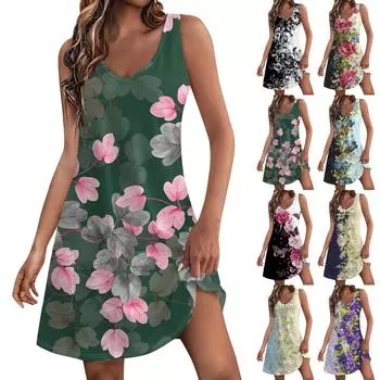 Женское летнее платье, повседневные свободные длинные платья с принтом для пляжного отдыха L бежевый