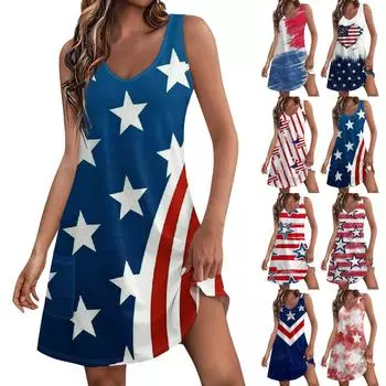 Женское летнее платье, повседневные свободные длинные платья с принтом для пляжного отдыха L синий