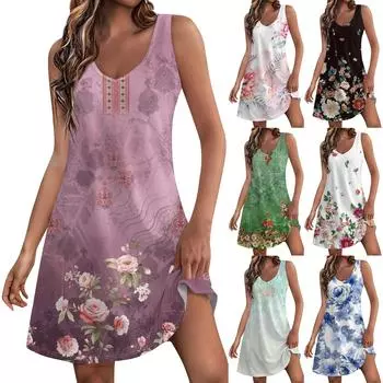 Женское летнее платье, повседневные свободные длинные платья с принтом для пляжного отдыха L чёрный