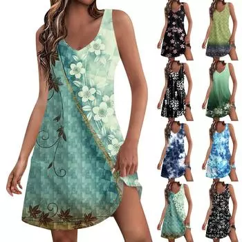 Женское летнее платье, повседневные свободные длинные платья с принтом для пляжного отдыха L чёрный