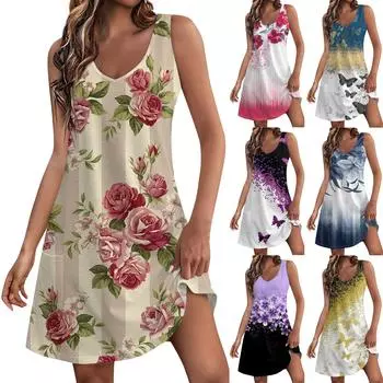 Женское летнее платье, повседневные свободные длинные платья с принтом для пляжного отдыха L чёрный