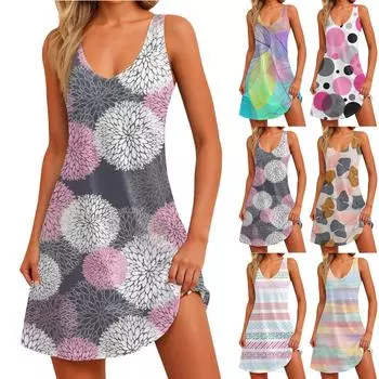 Женское летнее платье, повседневные свободные длинные платья с принтом для пляжного отдыха L темно-фиолетового