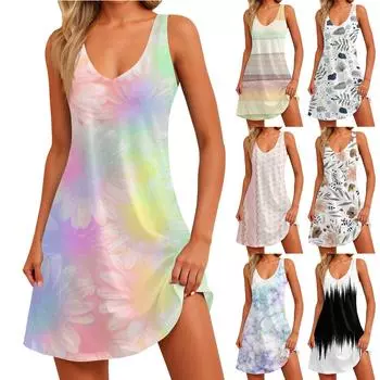 Женское летнее платье, повседневные свободные длинные платья с принтом для пляжного отдыха L чёрный