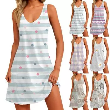 Женское летнее платье, повседневные свободные длинные платья с принтом для пляжного отдыха L