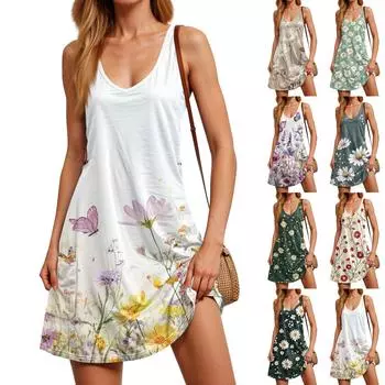 Женское летнее платье, повседневные свободные длинные платья с принтом для пляжного отдыха XL