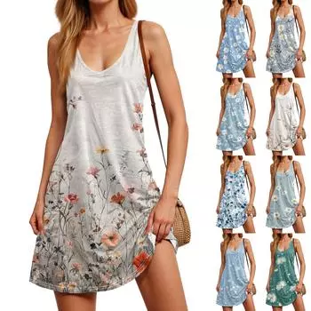 Женское летнее платье, повседневные свободные длинные платья с принтом для пляжного отдыха M