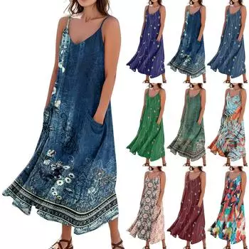 Женское летнее платье, повседневные свободные длинные пляжные платья для отдыха L бежевый