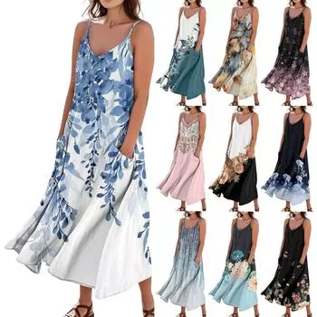 Женское летнее платье, повседневные свободные длинные пляжные платья для отдыха XL оранжевый