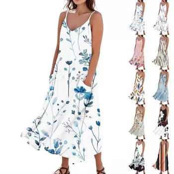 Женское летнее платье, повседневные свободные длинные пляжные платья для отдыха L чёрный