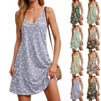 Женское летнее платье, повседневные свободные длинные платья с принтом для пляжного отдыха XXXL зелёный