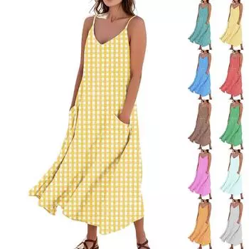 Женское летнее платье, повседневные свободные длинные пляжные платья для отдыха L синий