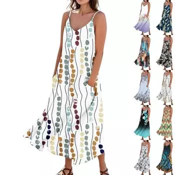 Женское летнее платье, повседневные свободные длинные пляжные платья для отдыха L чёрный