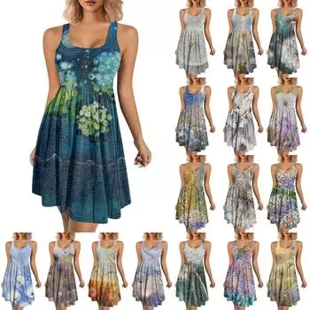 Женское летнее платье с цветочным принтом и пуговицами, тонкое сексуальное крутое платье на бретельках S синий