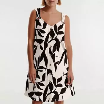 Женское летнее платье с карманом без рукавов сарафан с цветочным принтом L бежевый