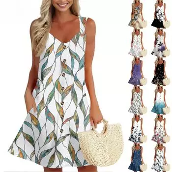 Женское летнее платье с карманом без рукавов сарафан с цветочным принтом L