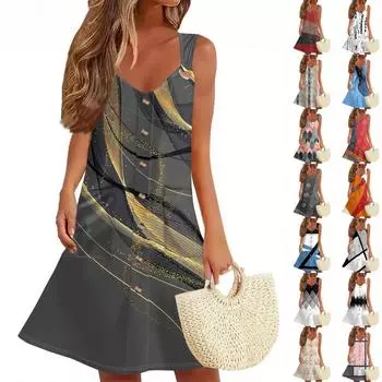 Женское летнее платье с карманом без рукавов сарафан с цветным блоком и принтом в стиле пэчворк L чёрный