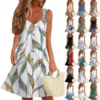 Женское летнее платье с карманом без рукавов сарафан с цветочным принтом XXXL