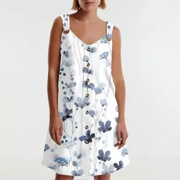 Женское летнее платье с карманом без рукавов сарафан с цветочным принтом L бежевый