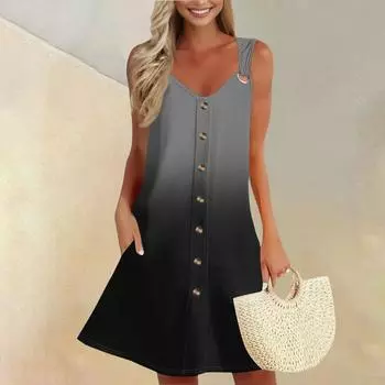 Женское летнее платье с карманом без рукавов весенний сарафан с градиентным принтом S