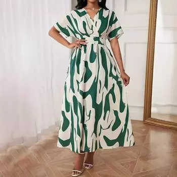 Женское летнее платье с коротким рукавом, в цветовой блок, праздничное, пляжное, цельное XL