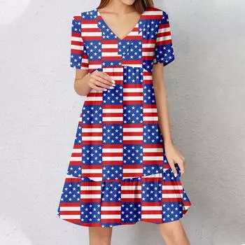 Женское летнее платье с коротким рукавом и V-образным вырезом, короткие платья, модное повседневное струящееся бохо-платье с оборками, А-силуэт, свободное платье-халат M винный