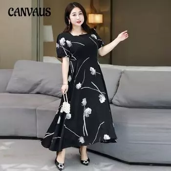 Женское летнее платье с коротким рукавом больших размеров с квадратным вырезом и розовым платьем 4XL чёрный