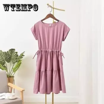Женское летнее платье с короткими рукавами длиной выше колена, большой размер, свободное повседневное однотонное платье M-XXXXL M синий