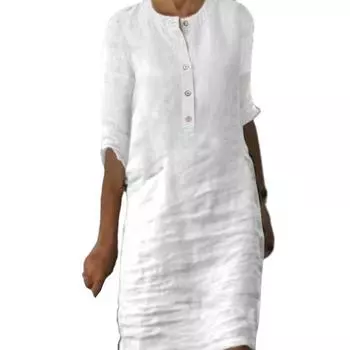 Женское летнее платье с круглым вырезом, рукавами три четверти, длиной до колена, сплошной цвет, пуговицы, свободный пуловер, мягкое повседневное дышащее женское платье миди 3XL оранжевый