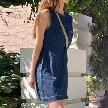 Женское летнее платье с круглым вырезом без рукавов, однотонное, свободное, в стиле пэчворк, с нагрудным карманом, мягкое мини-платье длиной выше колена XL темно-синий