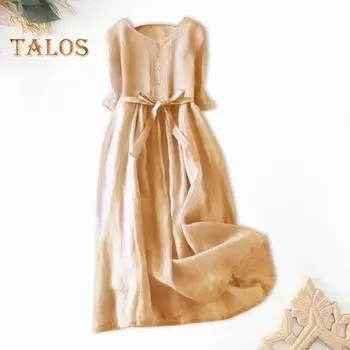 Женское летнее платье с круглым вырезом в стиле ретро, чистый цвет, с короткими рукавами, плиссированное трапециевидное платье с высокой талией и большим подолом, однобортное платье миди для отдыха M розовый