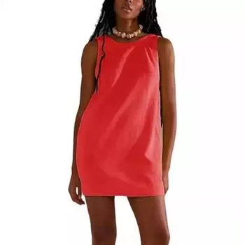 Женское летнее платье с круглым вырезом без рукавов и открытой спиной, повседневные пляжные платья из хлопка и льна S