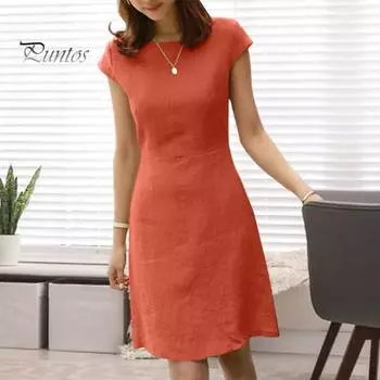 Женское летнее платье с круглым вырезом и коротким рукавом, однотонное, V-образное, с молнией сзади, трапециевидной формы, облегающее, длиной выше колена, ежедневное мини-платье для поездок на работу 3XL армия зеленый