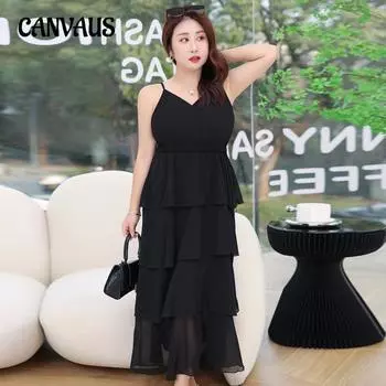 Женское летнее платье с лямкой на бретельках больших размеров, модное темпераментное платье для живота с v-образным вырезом 4XL чёрный