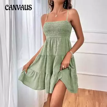 Женское летнее платье с одним вырезом на тонких бретельках, однотонное фактурное платье с баской S синий