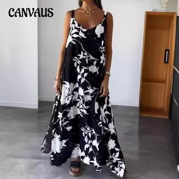 Женское летнее платье с открытой спиной и v-образным вырезом с принтом больших размеров