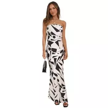 Женское летнее платье с открытой спиной и контрастным цветом на бретелях S чёрный/белый