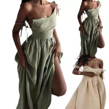 Женское летнее платье с открытой спиной, элегантное, сексуальное, с V-образным вырезом и высокой талией, на подтяжках L зелёный