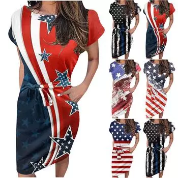 Женское летнее платье с принтом и круглым вырезом на талии с коротким рукавом L чёрный