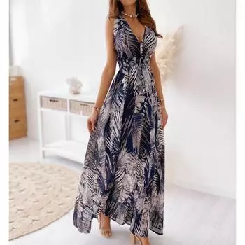 Женское летнее платье с принтом из шифона, свободное платье с бретельками-халтер S белый