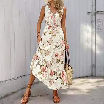 Женское летнее платье с принтом, кружевное платье в стиле пэчворк с V-образным вырезом S белый
