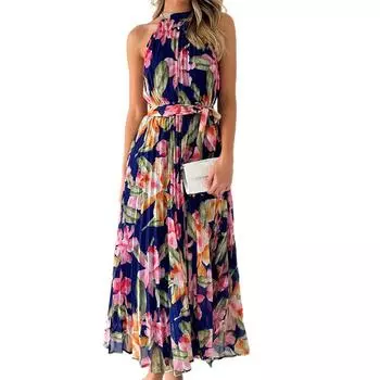 Женское летнее платье с принтом, сексуальное длинное платье без рукавов с цветочным принтом, элегантные вечерние платья для женщин S