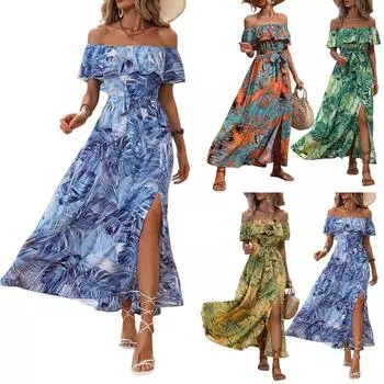 Женское летнее платье с прямым вырезом и оборками на талии L зелёный