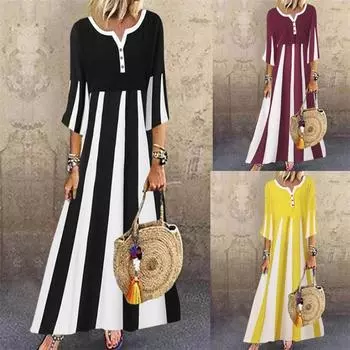 Женское летнее платье с расклешенными рукавами и V-образным вырезом, коктейльное платье, длинное платье, сарафан S чёрный