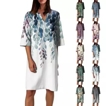 Женское летнее платье с ретро-цветочным принтом, V-образным вырезом и короткими рукавами, легкое дышащее платье XXL
