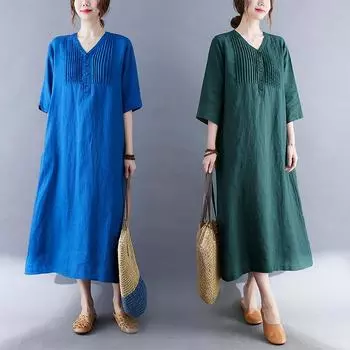 Женское летнее платье с рукавами-пятью точками, модное платье Foreign Air Age Reduction, женское повседневное тонкое платье выше колена с V-образным вырезом XL зелёный