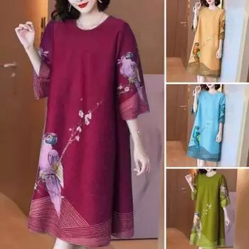 Женское летнее платье с рукавами три четверти в стиле ретро, свободное платье с принтом попугая, ледяной шелк, пуловер длиной до колена, вечерние офисные платья миди 3XL жёлтый