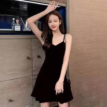 Женское летнее платье с тонким низом, маленькое короткое платье с бретелью через шею S чёрный