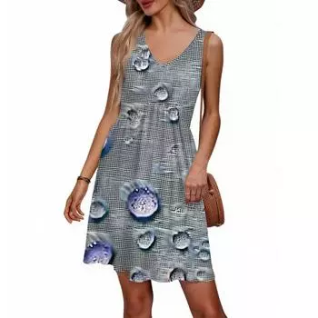 Женское летнее платье с V-образным вырезом в повседневном пляжном стиле для отпуска, в стиле ретро с цветочным принтом, без рукавов, с лоскутным дизайном S