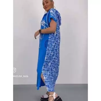 Женское летнее платье с V-образным вырезом на молнии и утягивающим поясом 2XL синий